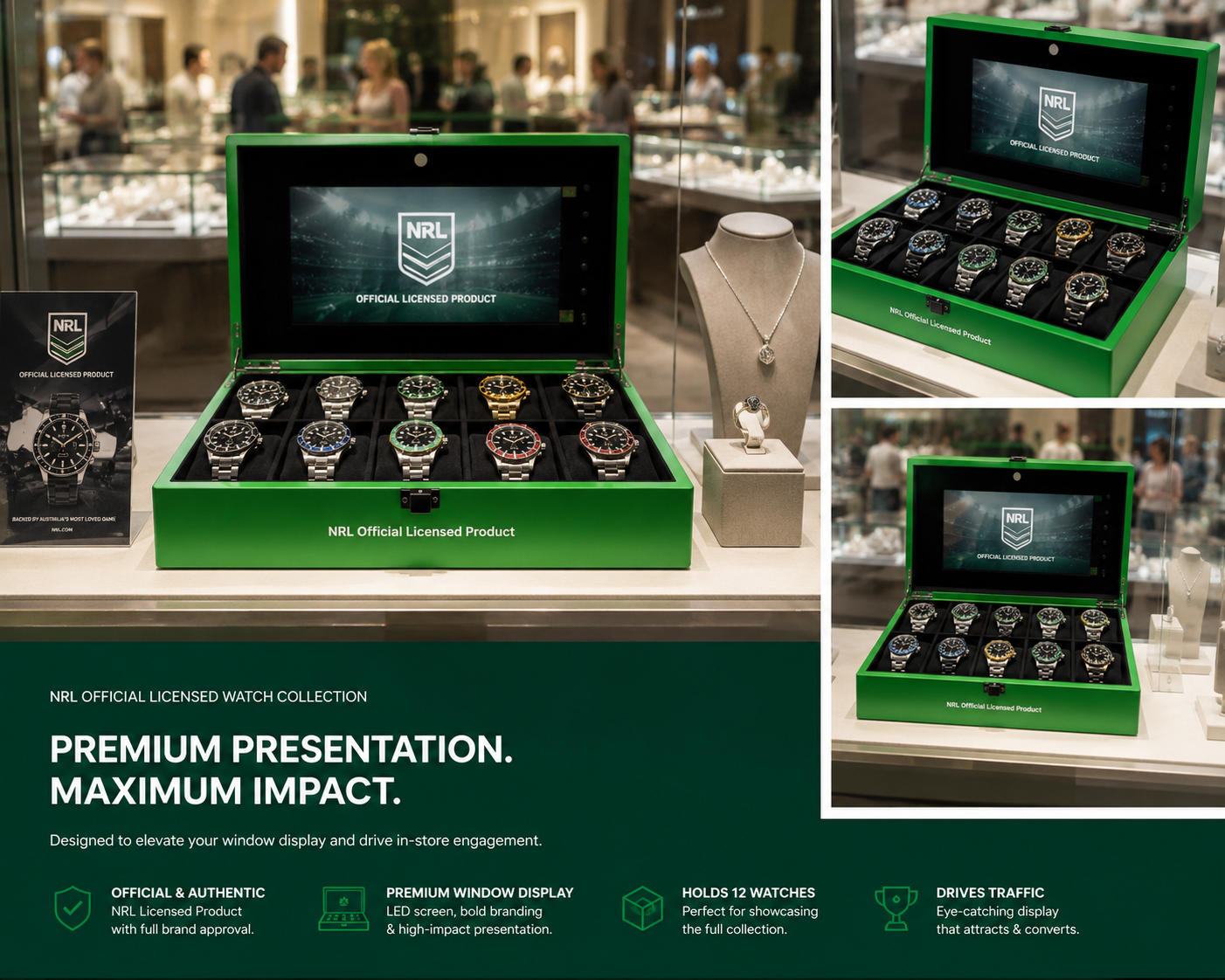 Official NRL Clubmaster and Matchtimer retail display presentation