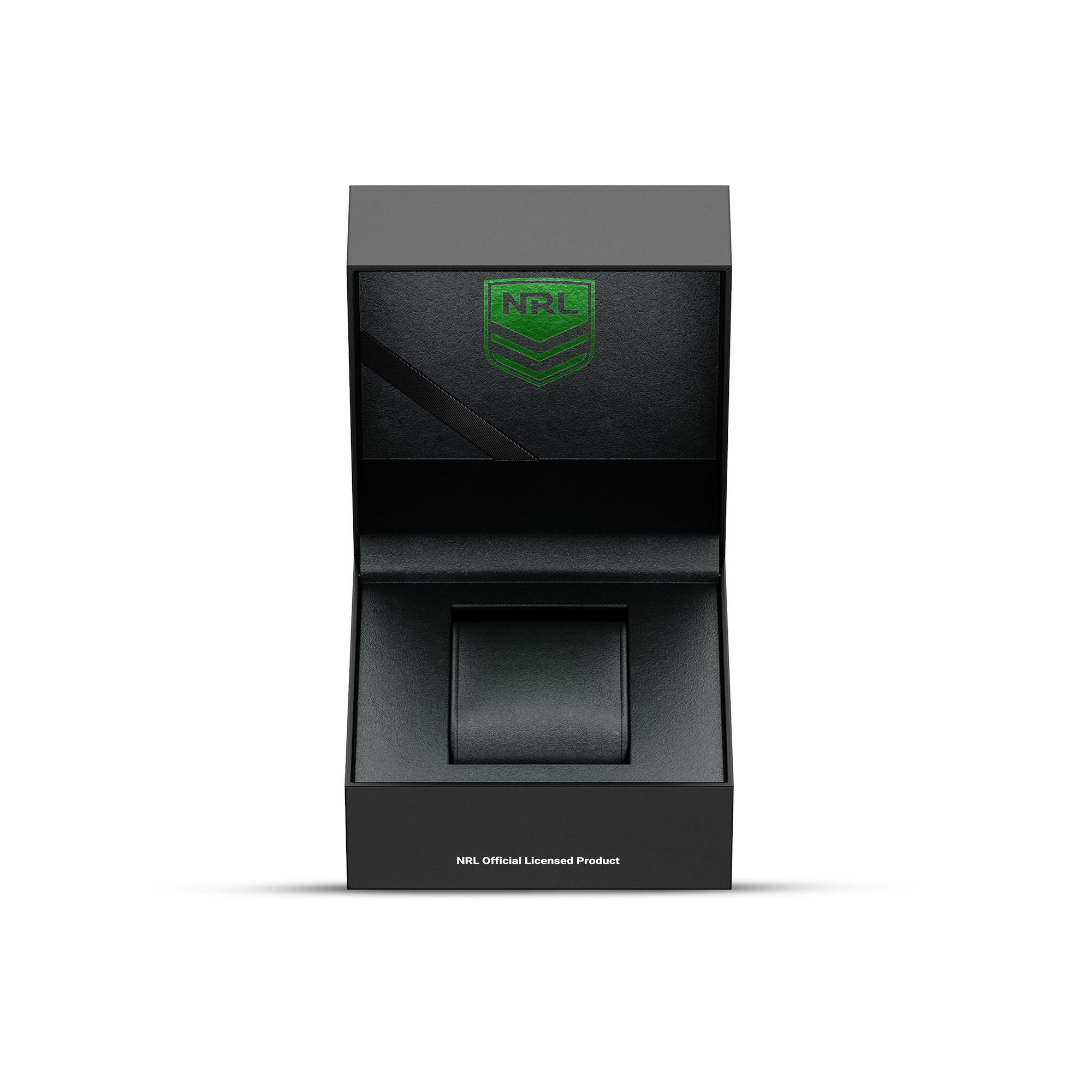 Official NRL presentation box open, front view with leatherette pillow