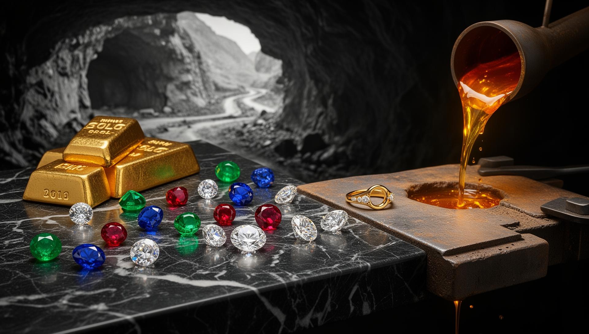 Precious gemstones, gold ingots, and craftsmanship — from mine to masterpiece