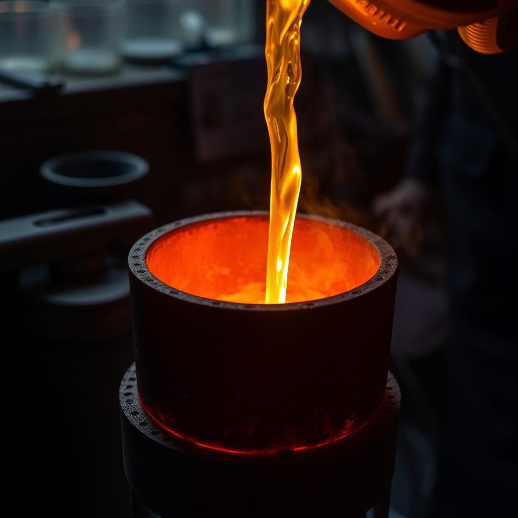 Molten gold being poured into a casting mould