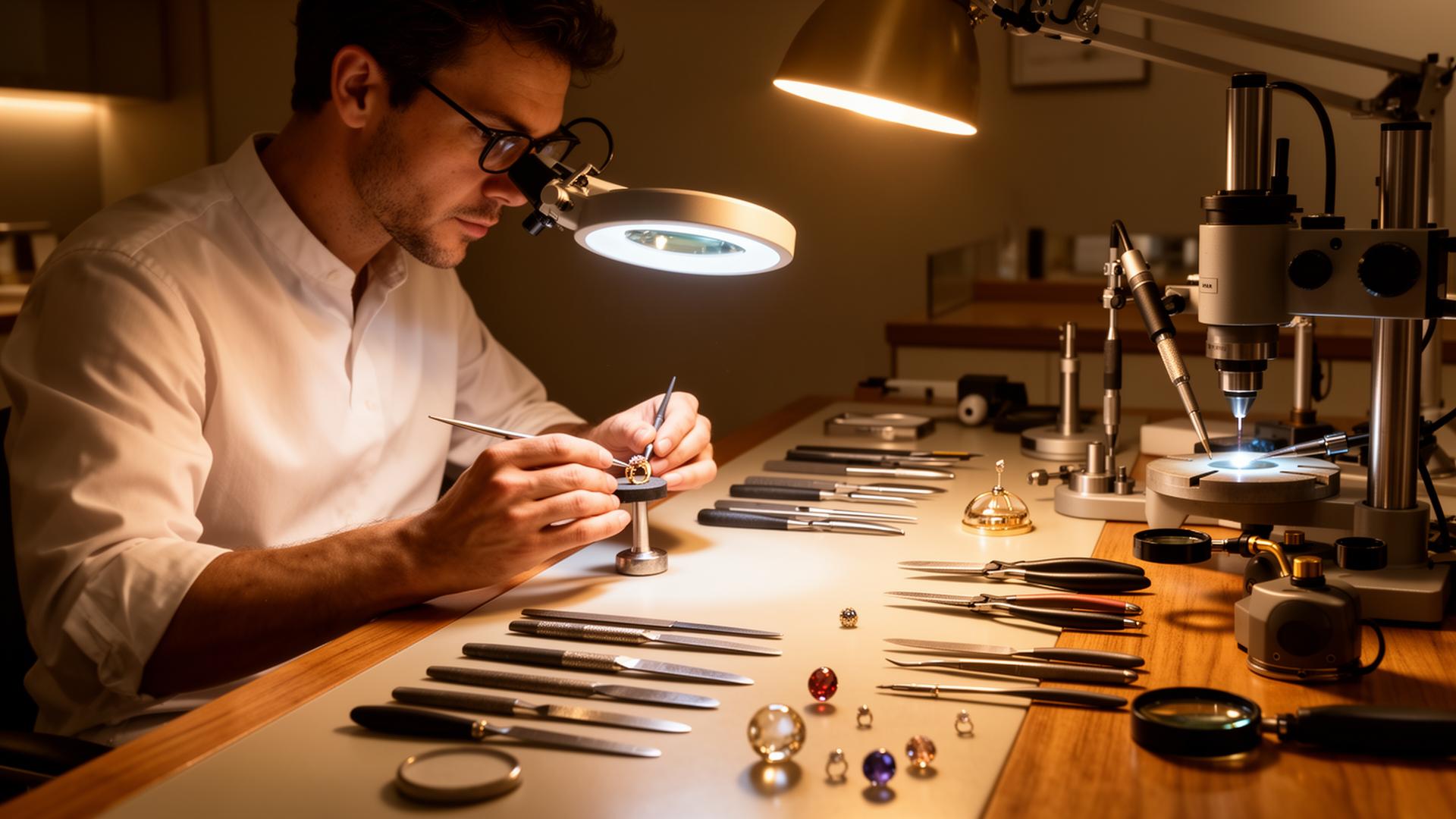 Master jeweller at workbench